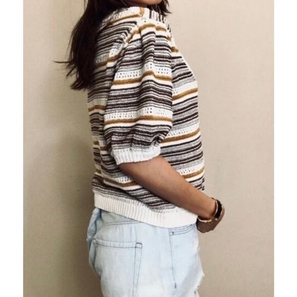 HOUSE OF HARLOW 1960 Crochet Knit striped puff sleeve Crop sweater Cardigan LRG - Picture 3 of 10